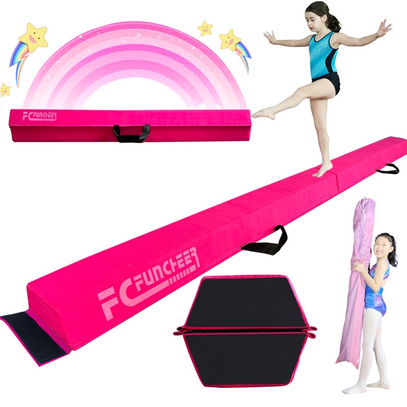 FC FUNCHEER 6FT/9FT Folding Balance Beam for Kids ages 3-39- Foldable Gymnastics Floor Beam,Anti-Slip ,Carrying Bag, Faux Suede Covered,EVA foam,Gymnastics Equipment for Kids Training At Home,School,Gym Center - Image 1